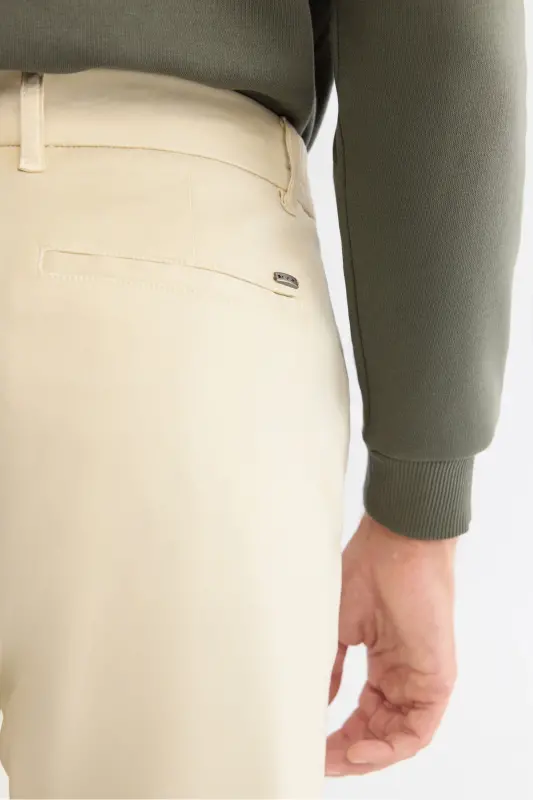 Erkek Bej Yanı Lastikli Yumuşak Tuşeli Duble Paça Slim Fit Pantolon A42Y3007 - Bej - 5