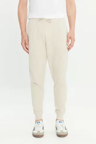 Erkek Bej Standart Fit Normal Kesim 2 İplik Cepli Rahat Pamuklu Jogger Eşofman Altı - Bej - 1