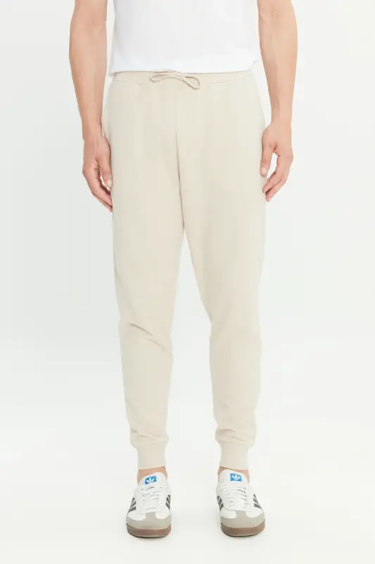Erkek Bej Standart Fit Normal Kesim 2 İplik Cepli Rahat Pamuklu Jogger Eşofman Altı - Bej - 1