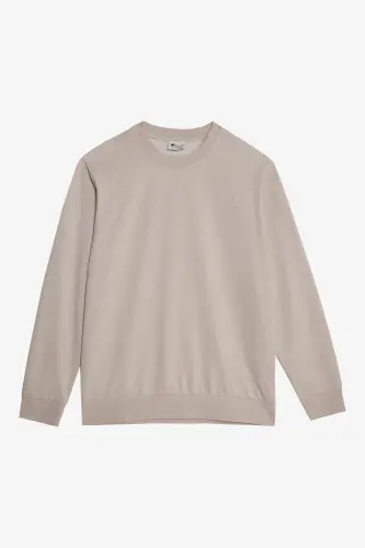 Erkek Bej Standart Fit Normal Kesim 2 İplik Recycle Pamuklu Bisiklet Yaka Sweatshirt - Bej - 7