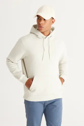 Erkek Bej Standart Fit Normal Kesim Içi Polarlı 3 Iplik Kapüşonlu Pamuklu Sweatshirt-Bej - 2