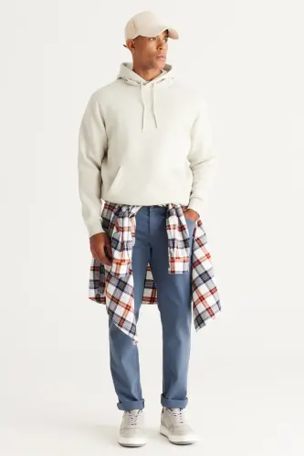 Erkek Bej Standart Fit Normal Kesim Içi Polarlı 3 Iplik Kapüşonlu Pamuklu Sweatshirt-Bej - 5