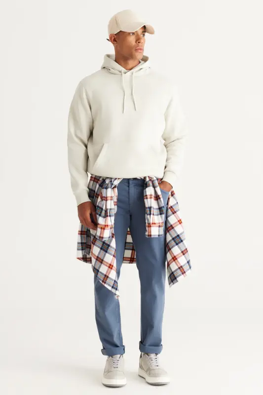 Erkek Bej Standart Fit Normal Kesim Içi Polarlı 3 Iplik Kapüşonlu Pamuklu Sweatshirt-Bej - 5