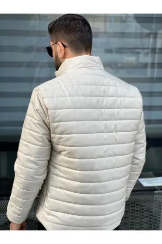 Erkek Bej Su Geçirmez Fermuarlı Şişme Mont - Bej - 5
