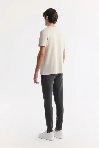 Erkek Bej Bisiklet Yaka Soft Touch Basic Regular Fit T-Shirt B001171-Bej - 4