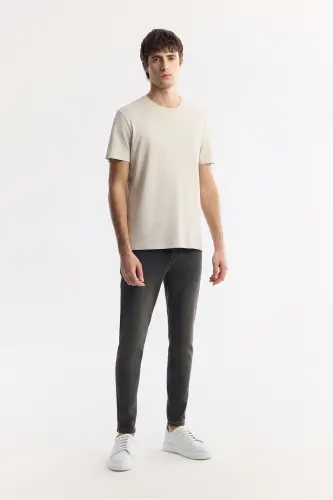 Erkek Bej Bisiklet Yaka Soft Touch Basic Regular Fit T-Shirt B001171-Bej - 6