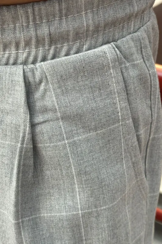 Erkek, bel bağcıklı, ekose desenli, Esnek kumaş, Pile detaylı, Jogger pantolon 24INP199K-AÇIK GRİ - 6