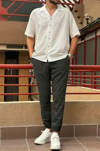 Erkek, bel bağcıklı, ekose desenli, Esnek kumaş, Pile detaylı, Jogger pantolon 24INP199K-ANTRASİT - 8