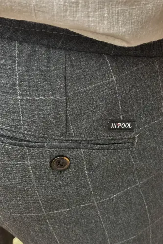 Erkek, bel bağcıklı, ekose desenli, Esnek kumaş, Pile detaylı, Jogger pantolon 24INP199K - ANTRASİT - 7