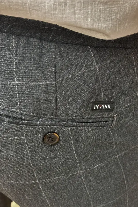 Erkek, bel bağcıklı, ekose desenli, Esnek kumaş, Pile detaylı, Jogger pantolon 24INP199K - ANTRASİT - 7