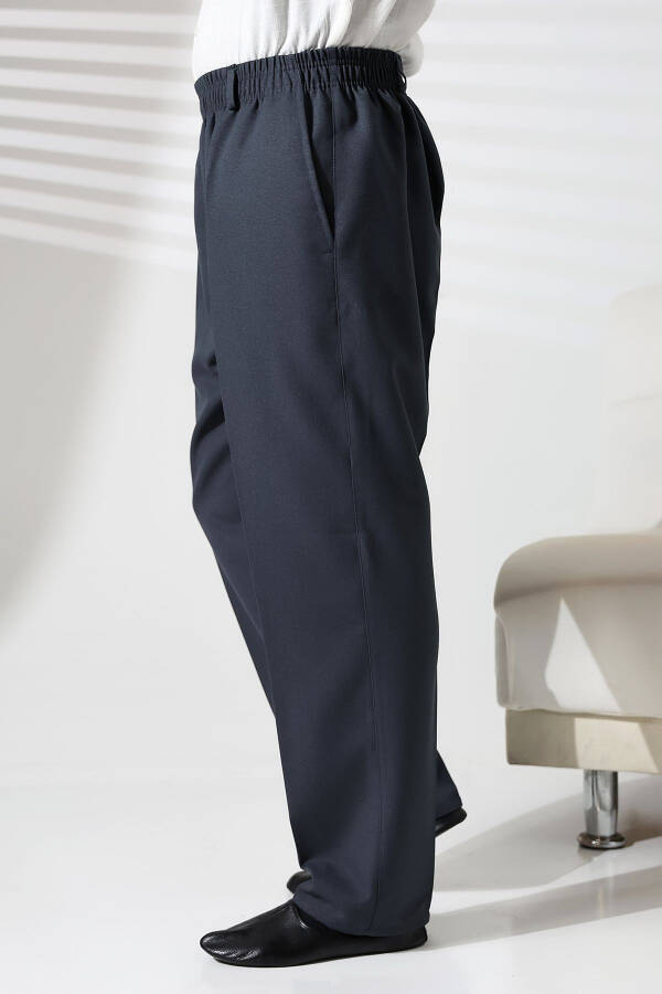 Erkek Beli Lastikli Cepli Hac ve Umre Kışlık Yün Efektli Şalvar Pantolon - Mavi (İSR) - Mavi - 5