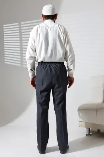 Erkek Beli Lastikli Cepli Kışlık Yün Efektli Kumaş Şalvar Pantolon - Antrasit (İSR)-Antrasit - 7