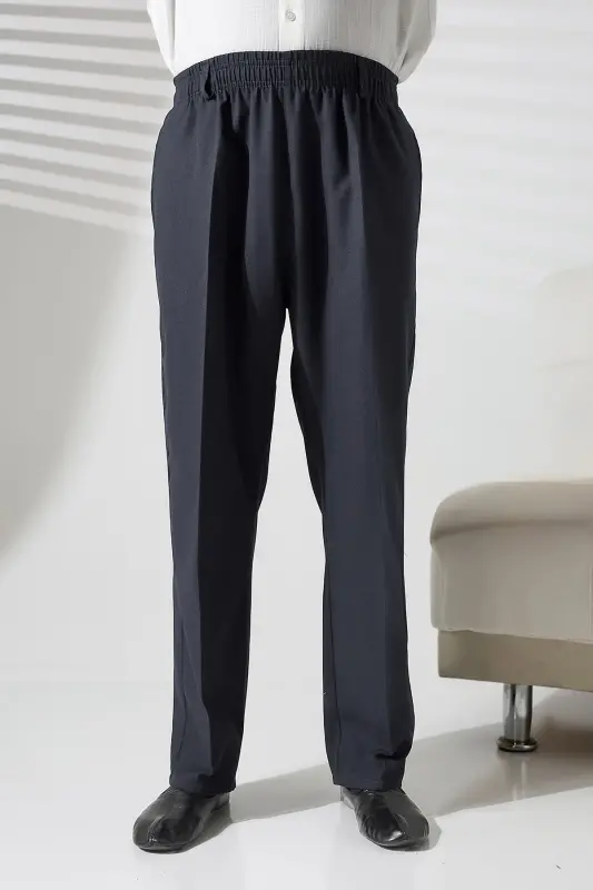 Erkek Beli Lastikli Cepli Kışlık Yün Efektli Kumaş Şalvar Pantolon - Antrasit (İSR)-Antrasit - 4