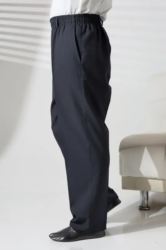 Erkek Beli Lastikli Cepli Kışlık Yün Efektli Kumaş Şalvar Pantolon - Antrasit (İSR)-Antrasit - 5