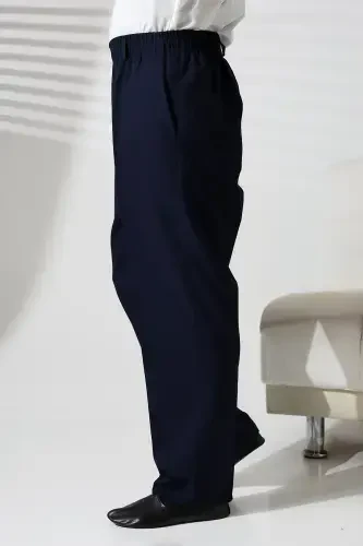 Erkek Beli Lastikli Cepli Kışlık Yün Efektli Kumaş Şalvar Pantolon - Lacivert (İSR)-Lacivert - 5