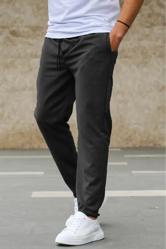 Erkek Beli Lastikli Likralı Rahat Dokuma Kumaş Jogger Fit Pantolon - FÜME - BAYBAYAN