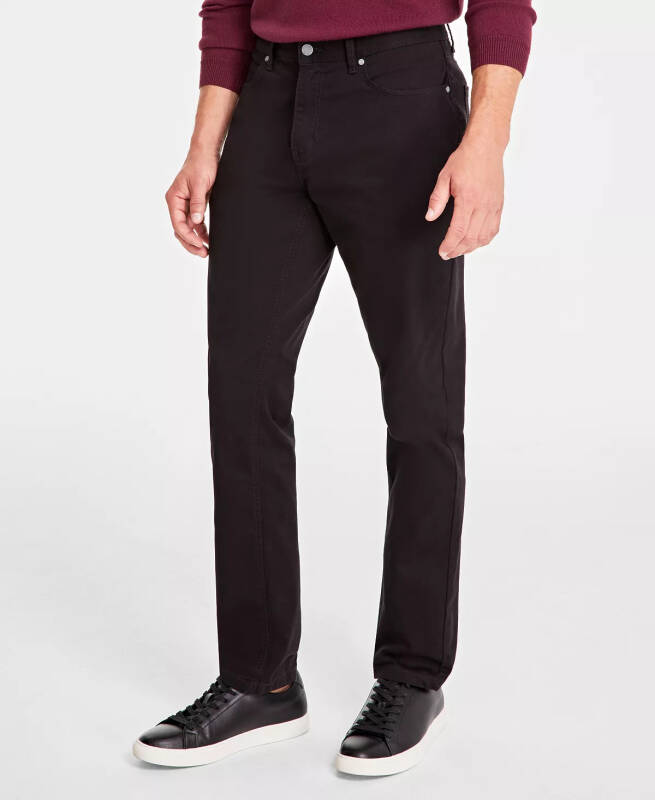 Men's Five-Pocket Straight-Fit Twill Pants, Created for Modazone-Deep Black - 1