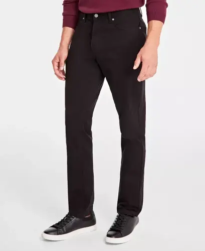 Men's Five-Pocket Straight-Fit Twill Pants, Created for Modazone - Deep Black 