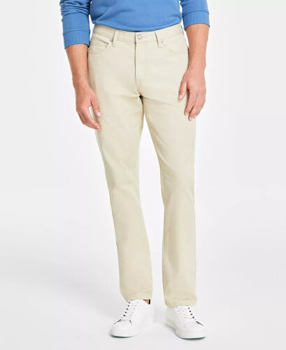 Men's Five-Pocket Straight-Fit Twill Pants, Created for Modazone -Pale Khaki 