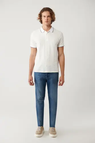 Erkek Beyaz %100 Pamuk 3 Düğmeli Jakarlı Polo Yaka Regular Fit T-Shirt A41Y1147-Beyaz - 5