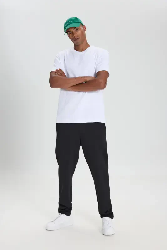 Erkek Beyaz %100 Pamuk Modern Fit Normal Kesim Bisiklet Yaka Tişört-Beyaz - 2