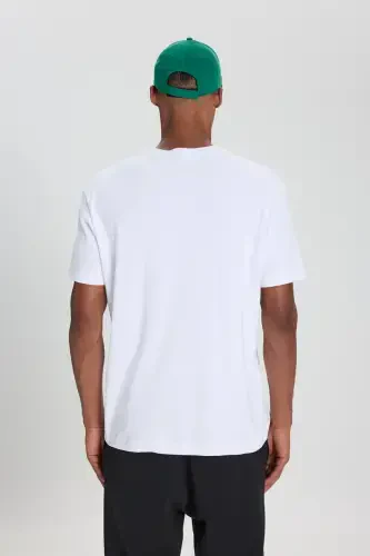 Erkek Beyaz %100 Pamuk Modern Fit Normal Kesim Bisiklet Yaka Tişört-Beyaz - 5