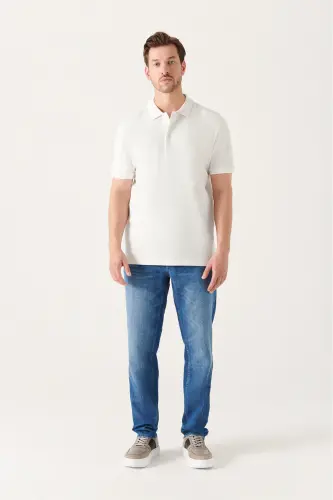 Erkek Beyaz Basic Pamuklu Polo Yaka T-shirt E001004-Beyaz - 6