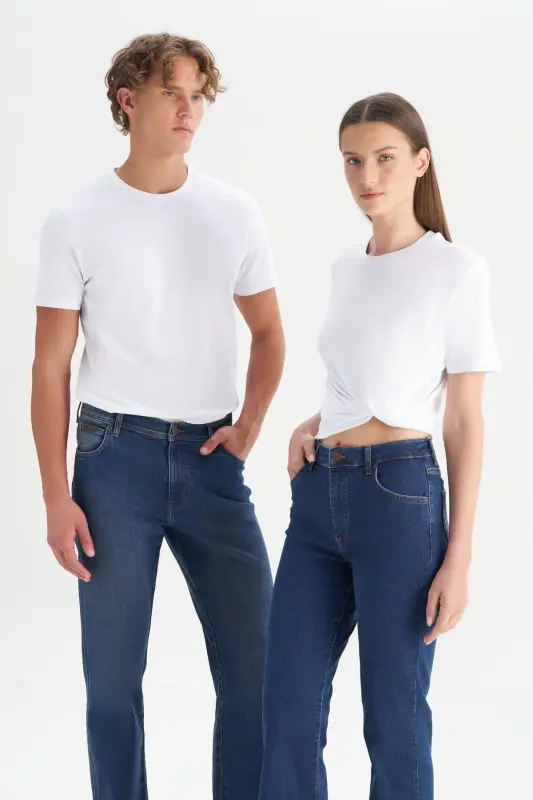 Erkek/unisex Beyaz %100 Pamuk Slim Fit Dar Kesim Bisiklet Yaka Basic Tişört-Beyaz - 5