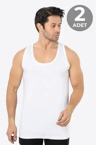 Erkek Beyaz Bambu Atlet 2'li Paket Yumuşak Esnek İnce Kumaş Nefes Alan Atlet - 1