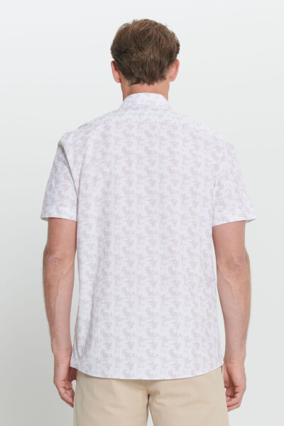 Erkek Beyaz-Bej %100 Pamuk Baskılı Slim Fit Dar Kesim Düğmeli Yaka Gömlek - Beyaz-Bej - 5