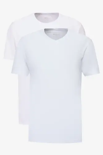 Erkek Beyaz-Beyaz 2'li Paket Slim Fit Dar Kesim Pamuklu Basic Tişört-BEYAZ 
