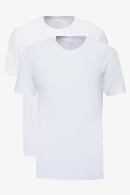 Erkek Beyaz-Beyaz 2'li Paket Slim Fit Dar Kesim Pamuklu Basic Tişört-BEYAZ - 1