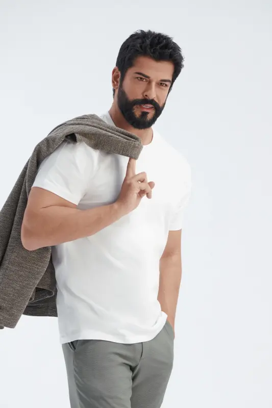 Erkek Beyaz-Beyaz 2'li Paket Slim Fit Dar Kesim Pamuklu Basic Tişört-BEYAZ - 2