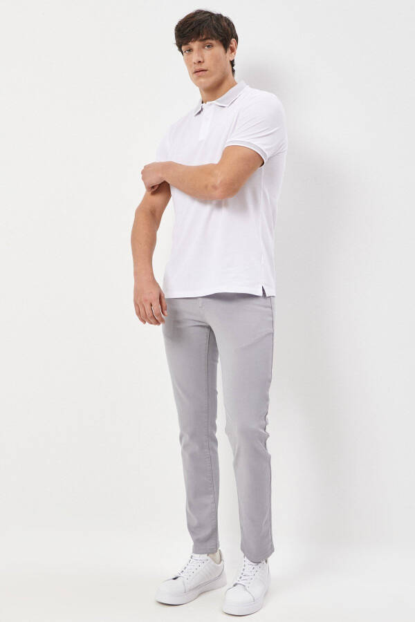 Erkek Beyaz-beyaz Slim Fit Dar Kesim Polo Yaka Kısa Kollu Basic Tişört-BEYAZ - 2