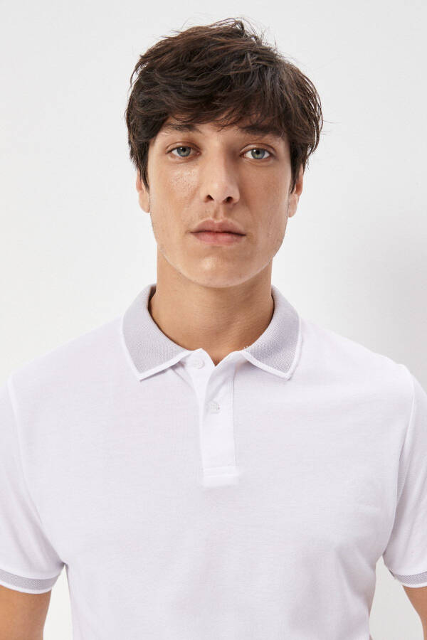 Erkek Beyaz-beyaz Slim Fit Dar Kesim Polo Yaka Kısa Kollu Basic Tişört-BEYAZ - 3