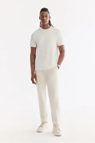 Erkek Beyaz Bisiklet Yaka Bi-Stretch Kırışmaz Baskılı Regular Fit T-Shirt B001040 - Beyaz - 3