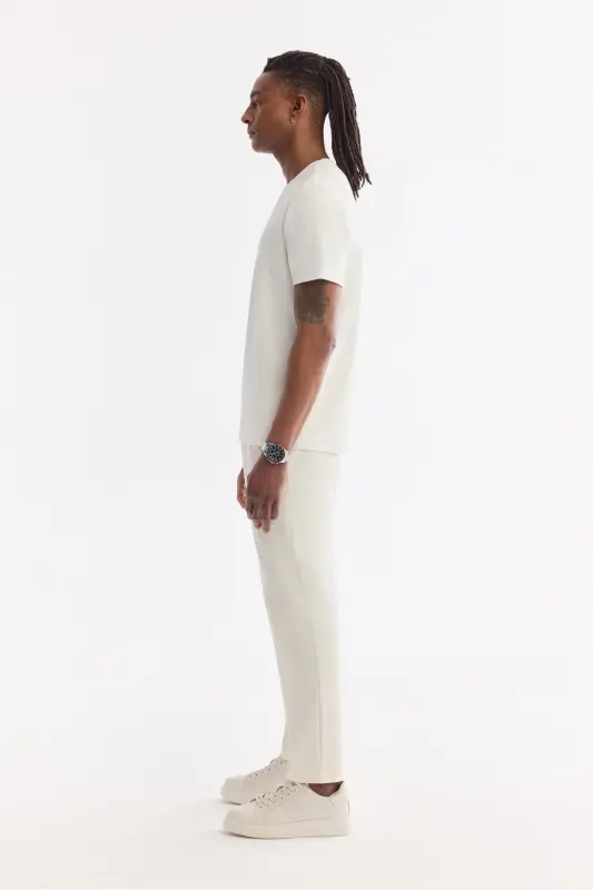 Erkek Beyaz Bisiklet Yaka Bi-Stretch Kırışmaz Baskılı Regular Fit T-Shirt B001040 - Beyaz - 5