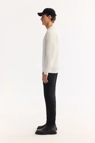 Erkek Beyaz Bisiklet Yaka Pamuklu Şardonlu Baskılı Regular Fit Sweatshirt B001033-Beyaz - 3