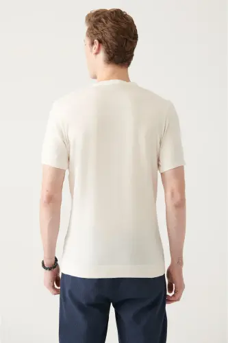 Erkek Beyaz Soft Touch Bisiklet Yaka Basic Triko T-Shirt A31Y5133 - Beyaz - 3