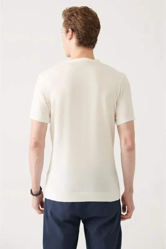 Erkek Beyaz Soft Touch Bisiklet Yaka Basic Triko T-Shirt A31Y5133 - Beyaz - 3
