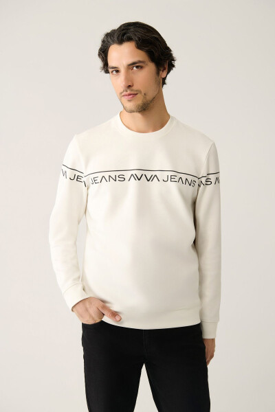 Erkek Beyaz Bisiklet Yaka Sweatshirt - 6