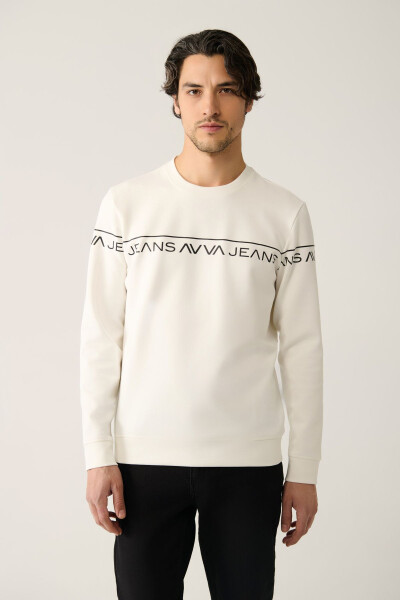 Erkek Beyaz Bisiklet Yaka Sweatshirt - 8