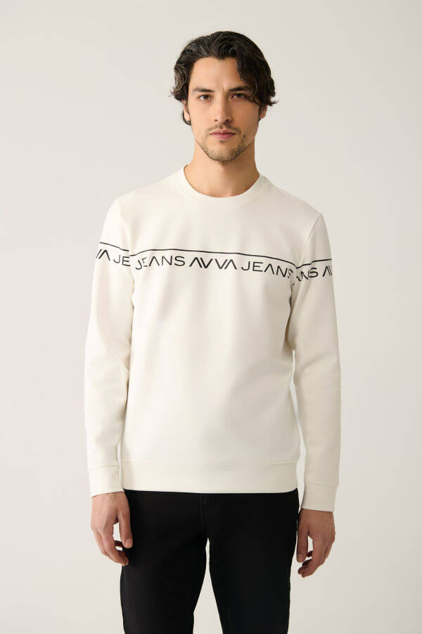 Erkek Beyaz Bisiklet Yaka Sweatshirt - 3