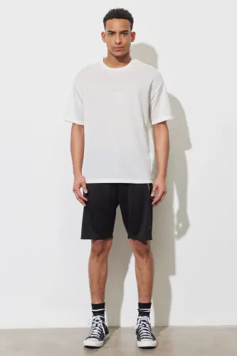 Erkek Beyaz Loose Fit Bisiklet Yaka Tişört - 1