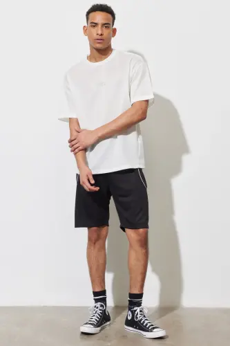 Erkek Beyaz Loose Fit Bisiklet Yaka Tişört - 5