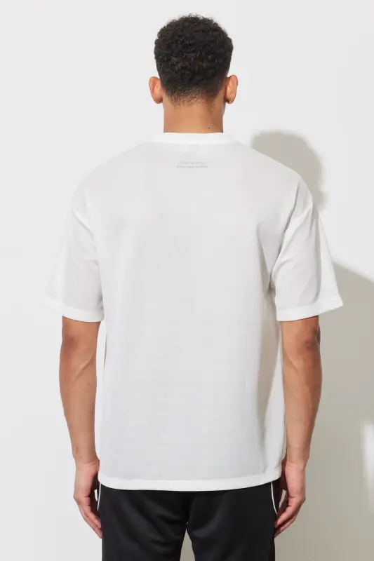 Erkek Beyaz Loose Fit Bisiklet Yaka Tişört - 6