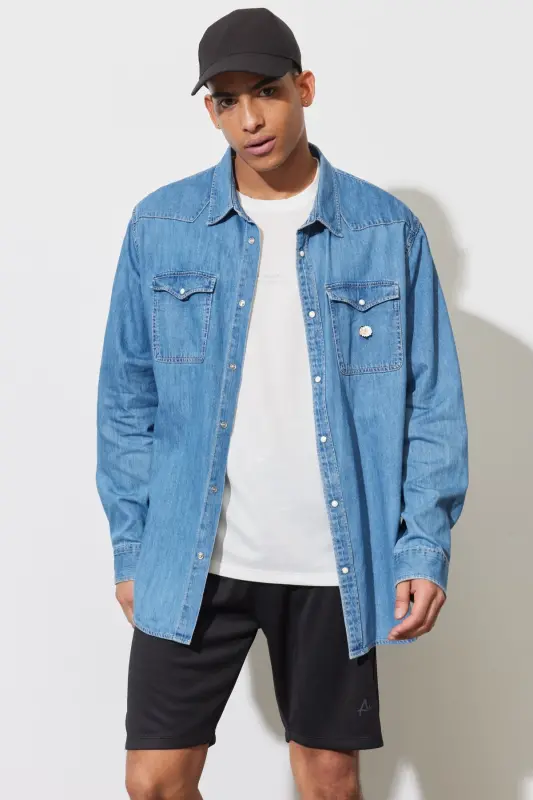 Erkek Beyaz Loose Fit Bisiklet Yaka Tişört - 7