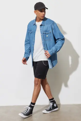 Erkek Beyaz Loose Fit Bisiklet Yaka Tişört - 8