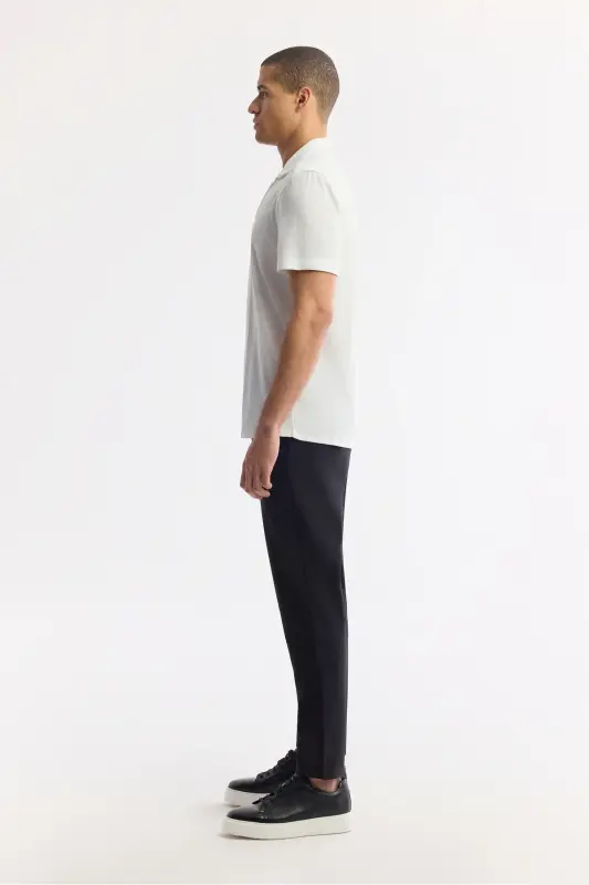 Erkek Beyaz Apaj Yaka Jakarlı Jersey Comfort Fit Gömlek A51Y2027 - Beyaz - 3