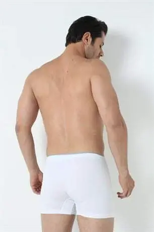 Erkek Beyaz Düğmeli Boxer 3'lü Paket %100 Pamuklu Penye - 17